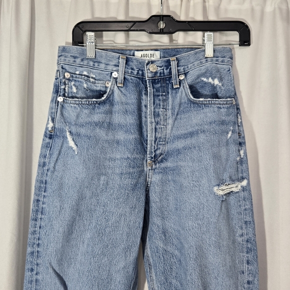 Agolde 90's jeans women size 25 baggy straight buttonfly distressed High rise - Picture 6 of 16